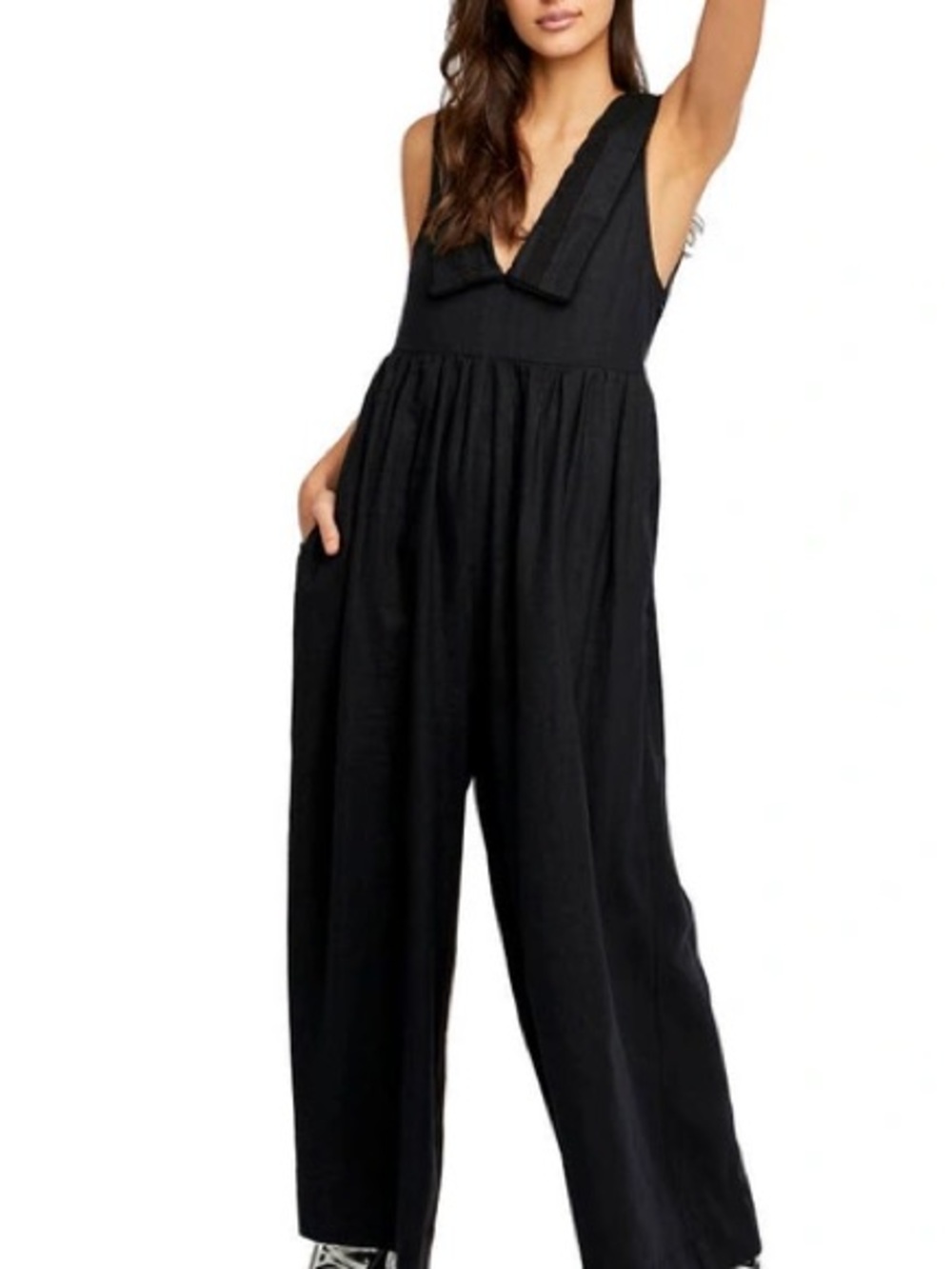 Free People "Big Love" Wide Leg Linen Blend Jumpsuit